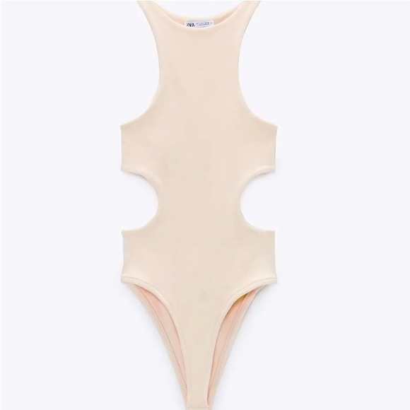 (AVAILABLE FOR PURCHASE) Zara Cutout Bodysuit in Stone - Picture 1 of 4